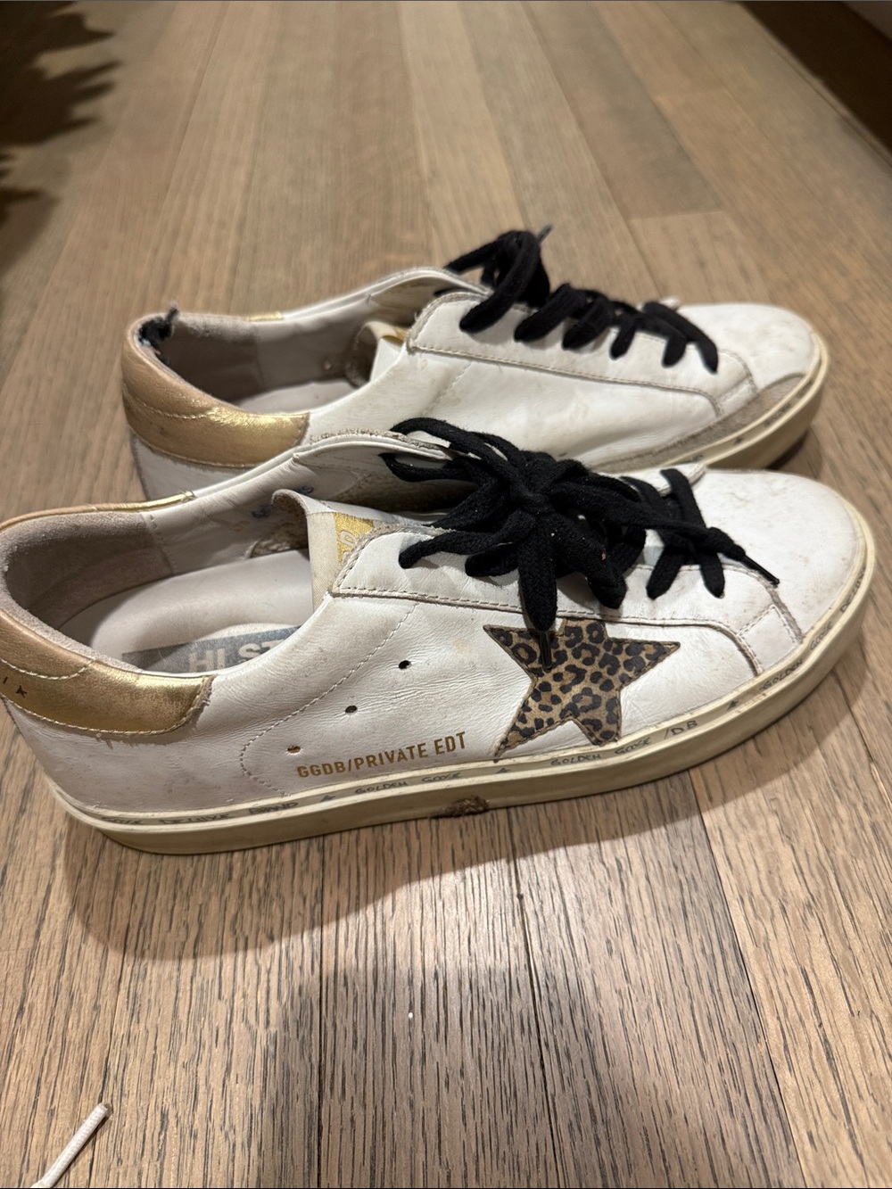 GGDB White Leather Sneakers with Leopard Star